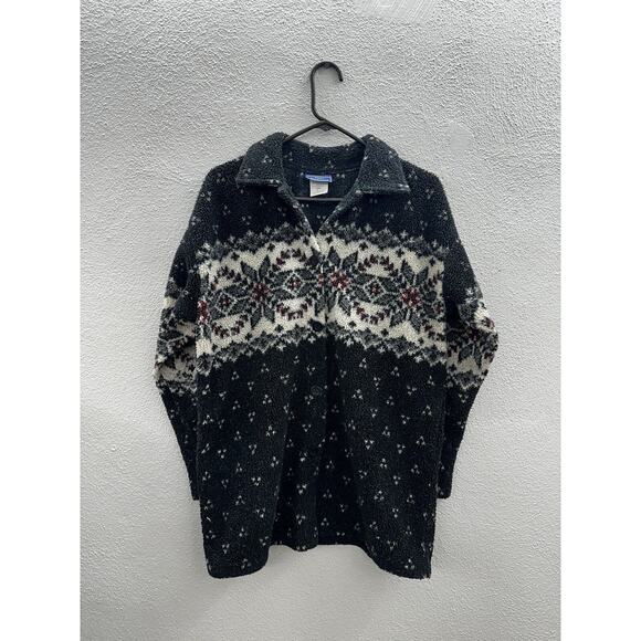 Susquehanna Trial Outfitters Womens Jacket Small Teddy Fleece Fair Isle ButtonUp - Picture 1 of 15